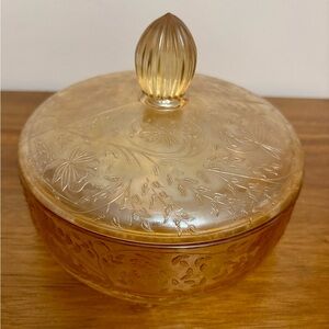 Vintage Jeanette Glass Floragold Lidded Dish